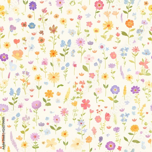 Wallpaper Mural Seamless pattern of watercolor painting of colorful wildflowers for a serene garden scene Torontodigital.ca