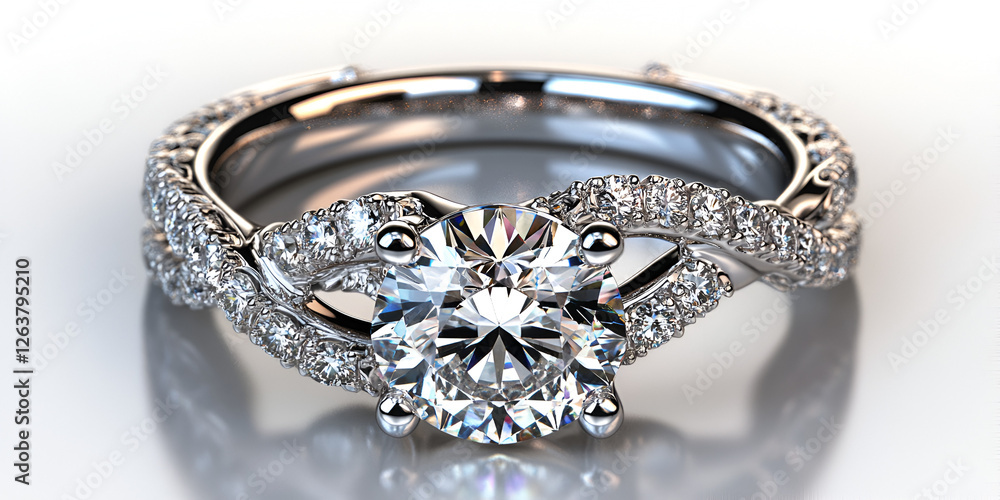 Diamond Engagement Ring with Shimmering Light on Elegant Display Diamond Engagement Ring with Shimmering Light on Elegant Display