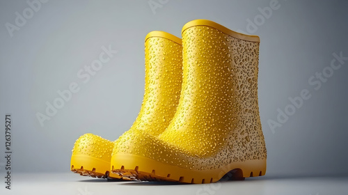 Yellow rain boots, studio shot, simple background, for rain protection or illustration use photo