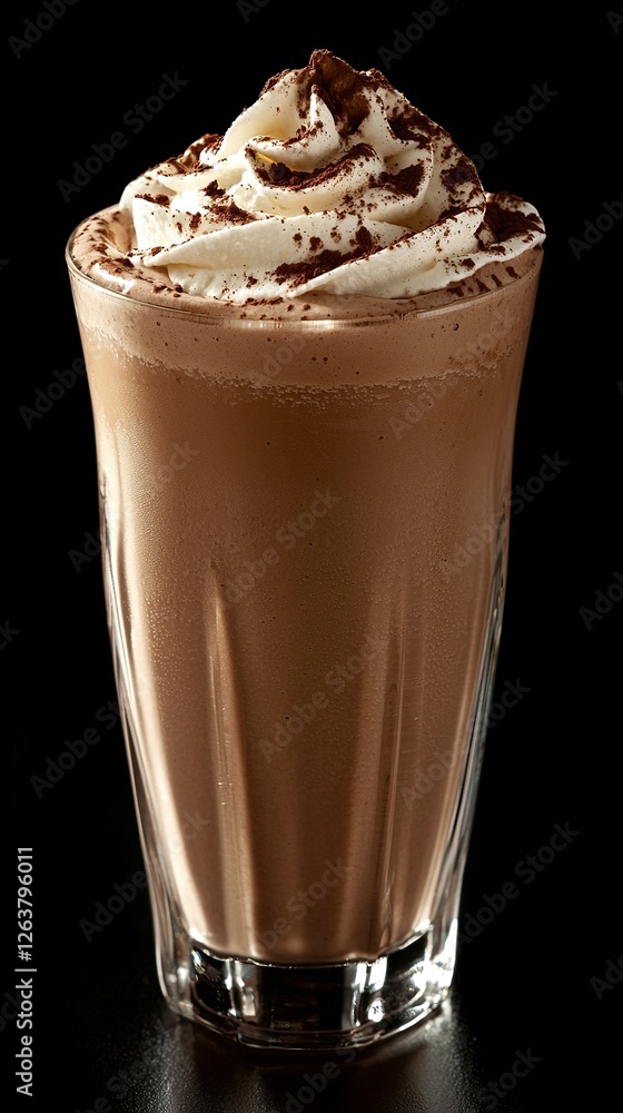 Creamy chocolate drink topped with whipped cream and cocoa powder Creamy chocolate drink topped with whipped cream and cocoa powder