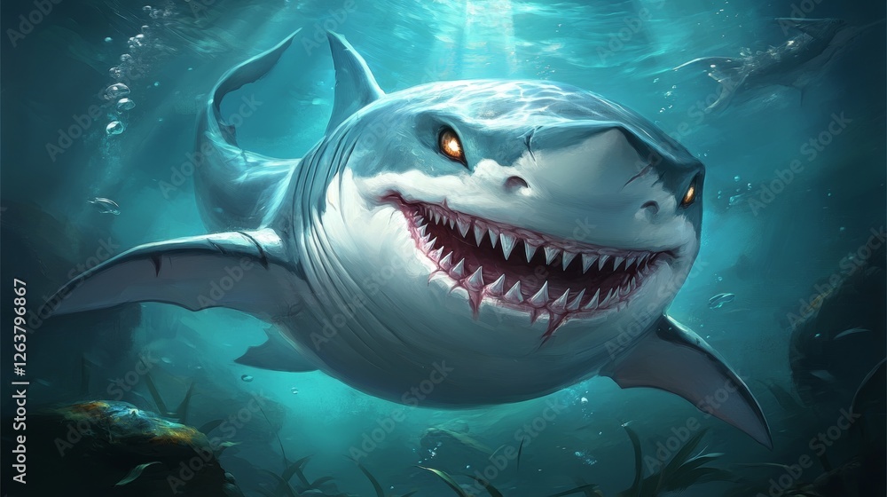 Fototapeta premium A captivating closeup of a regal shark in the depths of the ocean, showcasing its predatory tendencies
