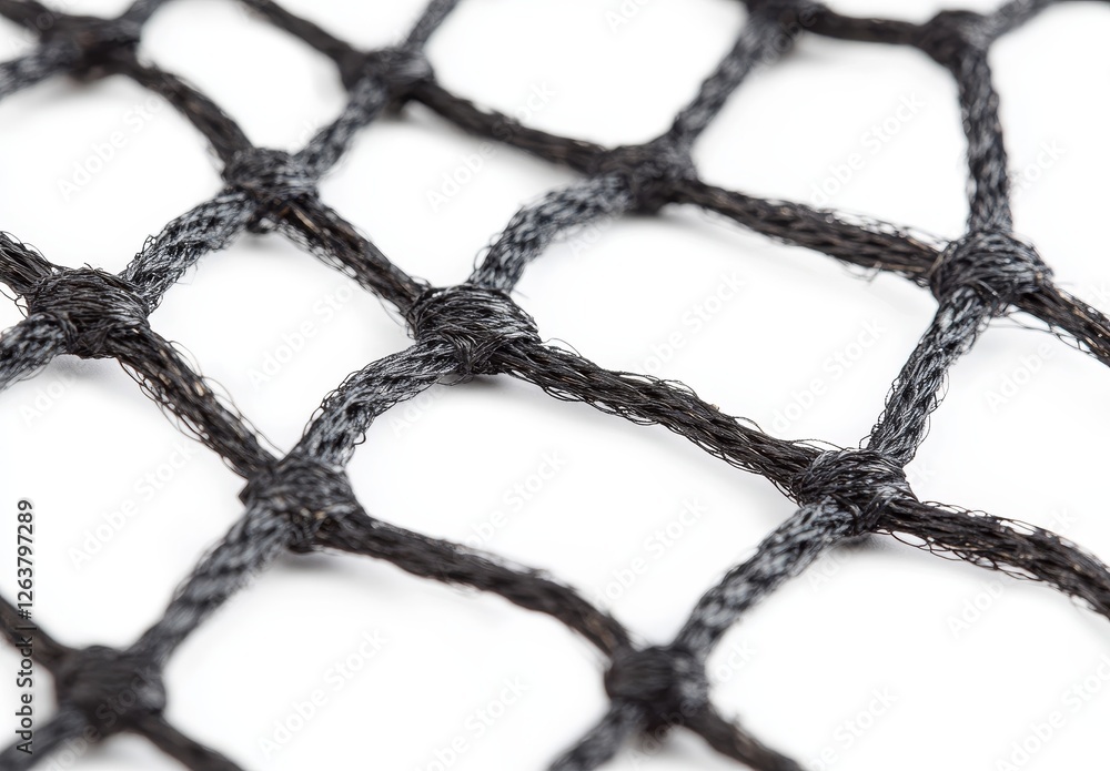 Detail view of a rope mesh from a football or tennis net on a white background Detail view of a rope mesh from a football or tennis net on a white background