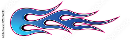 Blue flame electric sport car speed decal vinyl sticker. Racing car tribal fire flames vector art graphic.