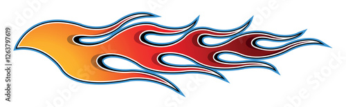 Fire flames racing car decal vector art graphic. Burning tire and flame sports car body side vinyl decal. Side speed decoration for cars, auto, truck, boat, suv, motorcycle.