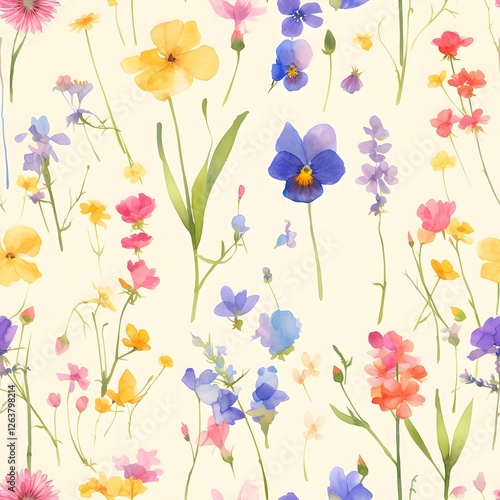 Wallpaper Mural Seamless pattern of watercolor painting of colorful wildflowers for a serene garden scene Torontodigital.ca