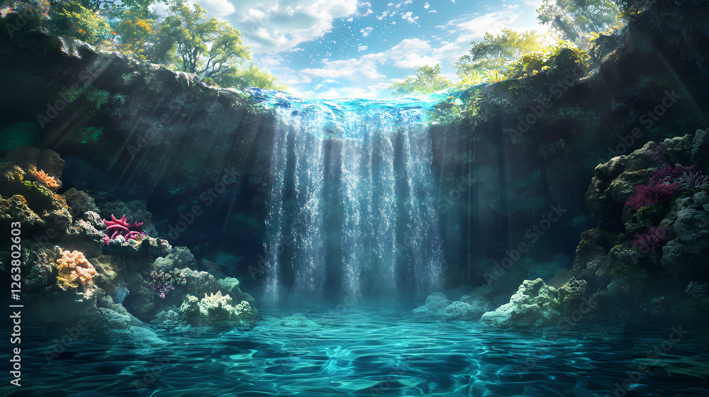 Obraz premium mesmerizing underwater waterfall cascading