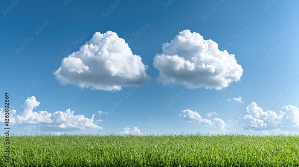 Two clouds over green field, sunny day, nature background, ideal for websites Two clouds over green field, sunny day, nature background, ideal for websites