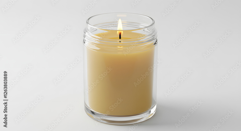 Glowing Candle: A lit candle in a clear glass jar, with its warm glow creating a cozy atmosphere. Glowing Candle: A lit candle in a clear glass jar, with its warm glow creating a cozy atmosphere.