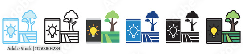 Farming Innovation multi style, mini illustration icon. outline, flat, glyph, dual tone, line color, UI, UX kit, app and web development, digital or print. For finance, business, economy.