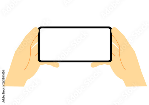 両手で横向きのスマートフォンを持つ手のイラスト
