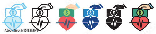 Healthcare Investment multi style, mini illustration icon. outline, flat, glyph, dual tone, line color, UI, UX kit, app and web development, digital or print. For finance, business, economy.