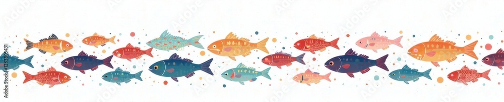 Abstract illustration of fish icons forming a wave pattern on a white background, white, wave, geometric pattern Abstract illustration of fish icons forming a wave pattern on a white background, white, wave, geometric pattern
