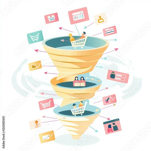 Dynamic E-commerce Sales Funnel Visualized in Pastel Colors Representing Customer Journey and Engagement photo