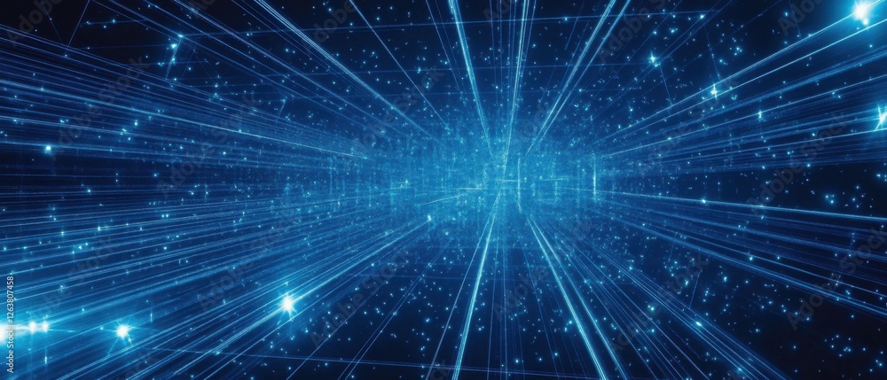 Obraz premium Abstract futuristic digital cyberspace with glowing blue lines and particles Concept of data flow, network connection, and technology