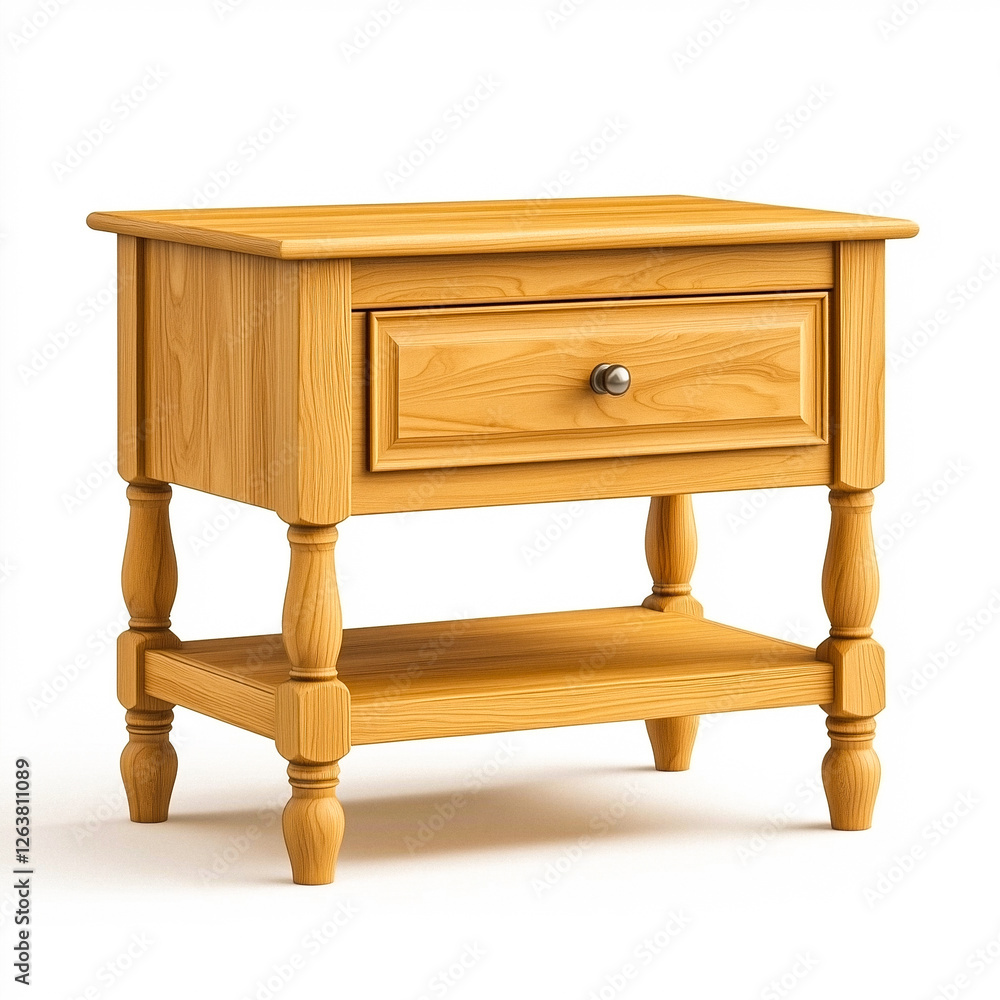 Wooden Nightstand with Drawer and Shelf Isolated on White Wooden Nightstand with Drawer and Shelf Isolated on White