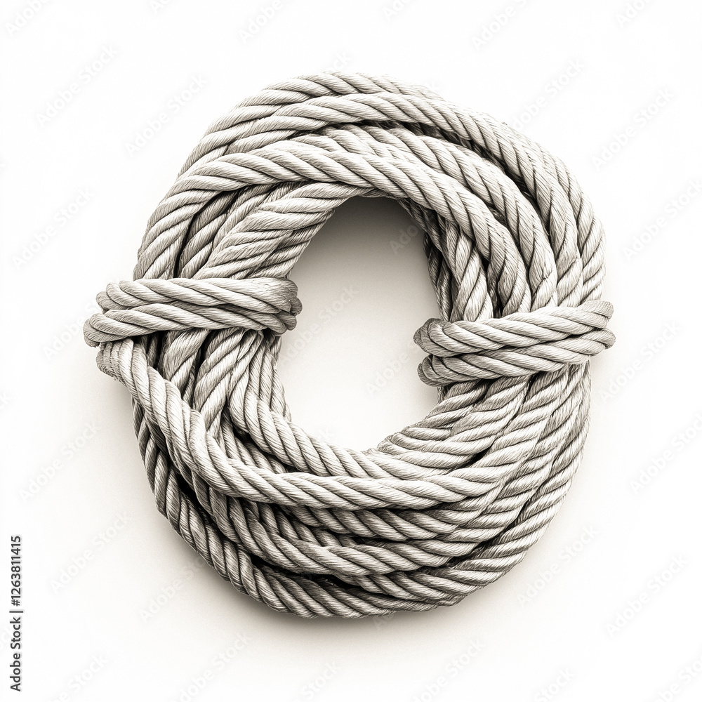 Naklejka premium Coiled Grey Rope on White Background