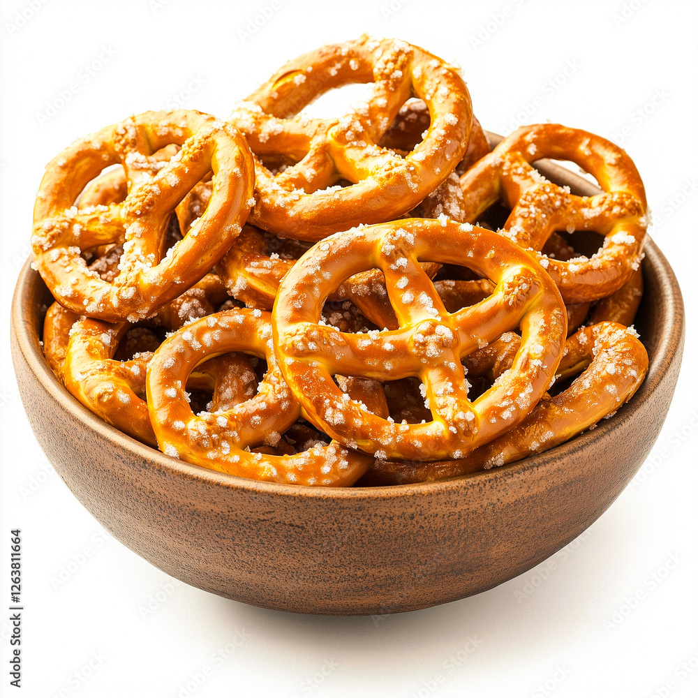 Salt Pretzels in Wooden Bowl Salt Pretzels in Wooden Bowl