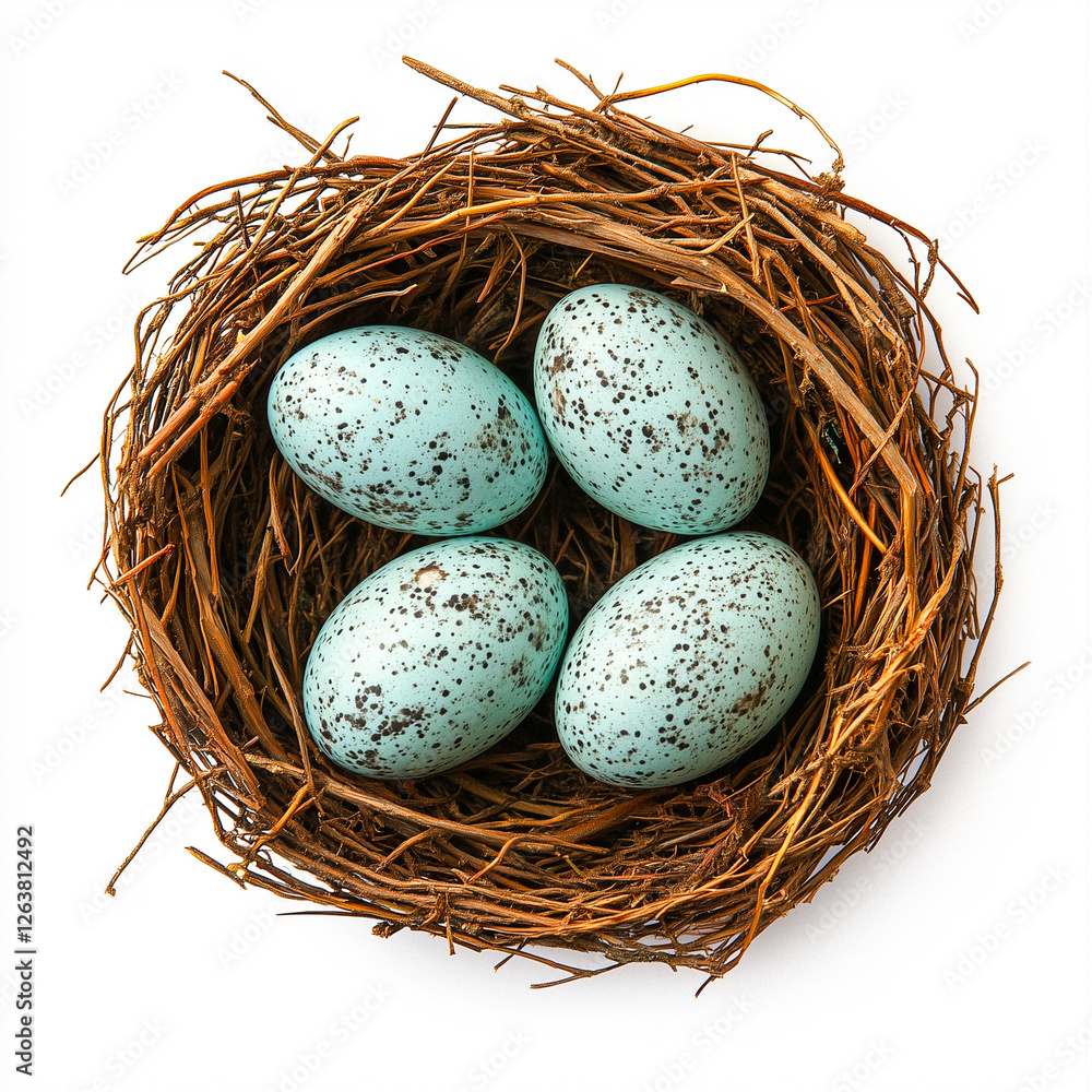 Four Speckled Eggs in Bird's Nest Four Speckled Eggs in Bird's Nest