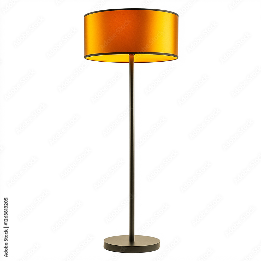 Black Metal Floor Lamp with Amber Fabric Shade Black Metal Floor Lamp with Amber Fabric Shade