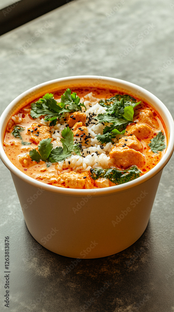 Chicken Curry with Rice in Takeout Container