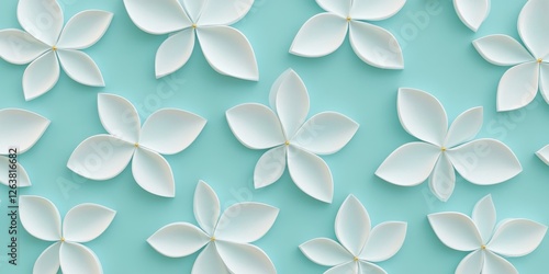 Elegant White Flowers on Mint Green Background: A Minimalist Floral Design