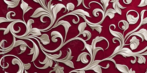 Elegant Silver and Burgundy Floral Design: A Luxurious 3D Wallpaper Texture