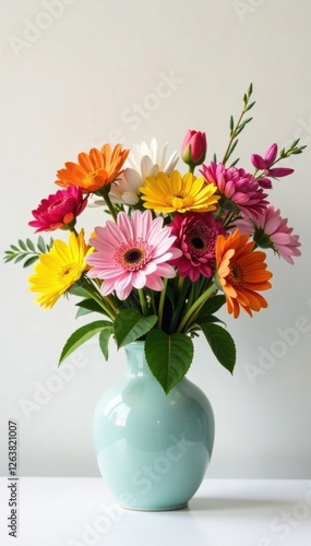 Wallpaper Mural Colorful flowers arranged in a vase on white background, decor, blooms, garden Torontodigital.ca