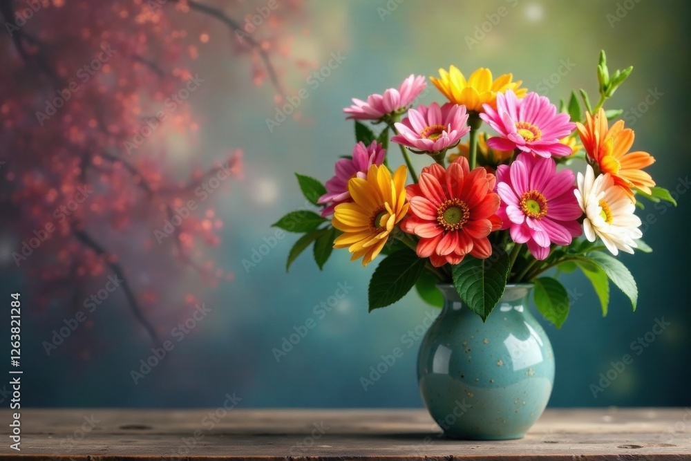 custom made wallpaper toronto digitalColorful flowers blooming in a vase with changing seasons background, autumn, floral art, flower arrangement