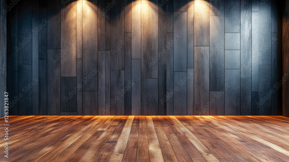 Interior Background. Empty Room, Light and Shadow, Wood texture, Dark Design Element Interior Background. Empty Room, Light and Shadow, Wood texture, Dark Design Element