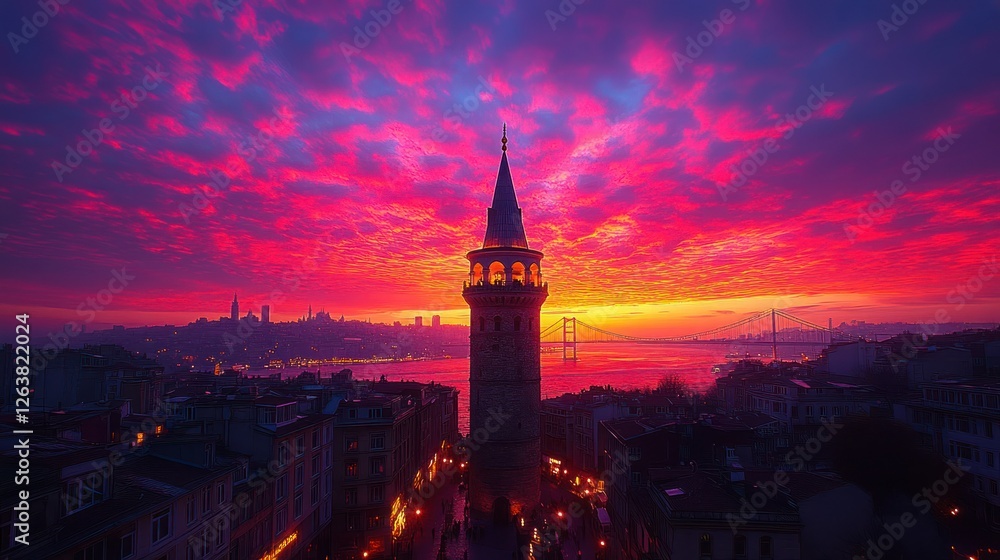 Fototapeta premium Istanbul Galata Tower Sunset Panorama