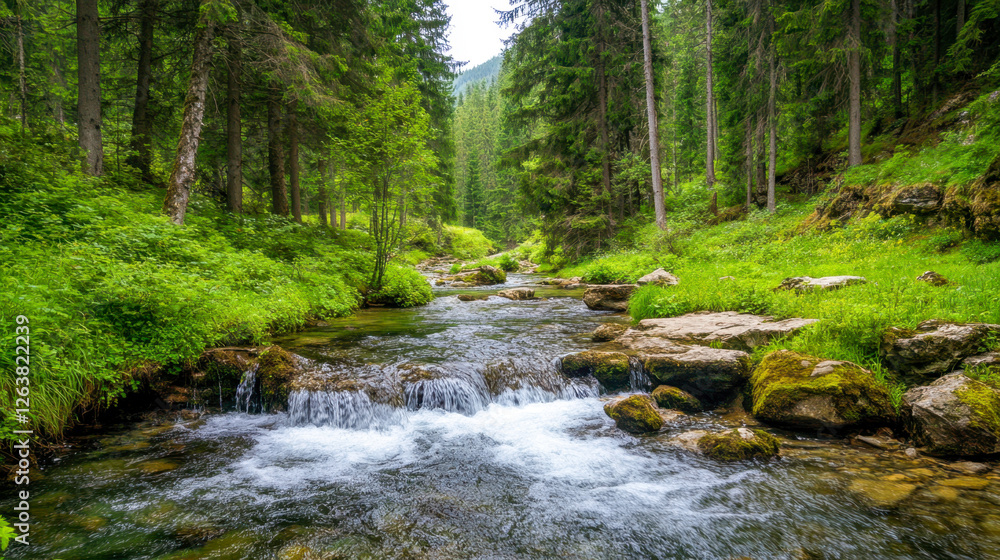 Serene Forest Stream: A Relaxing Nature Scene. Serene Forest Stream: A Relaxing Nature Scene.