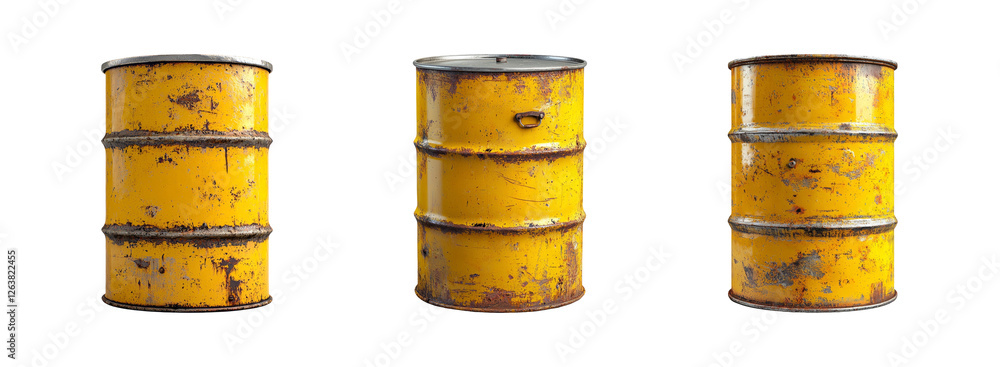 Stacked Yellow Metal Drums on Transparent Background Stacked Yellow Metal Drums on Transparent Background