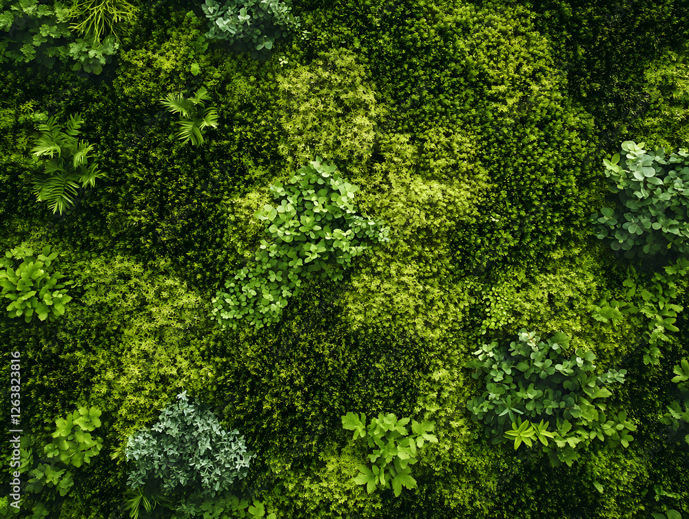 Variety of Green Plants on a Vertical Surface Variety of Green Plants on a Vertical Surface