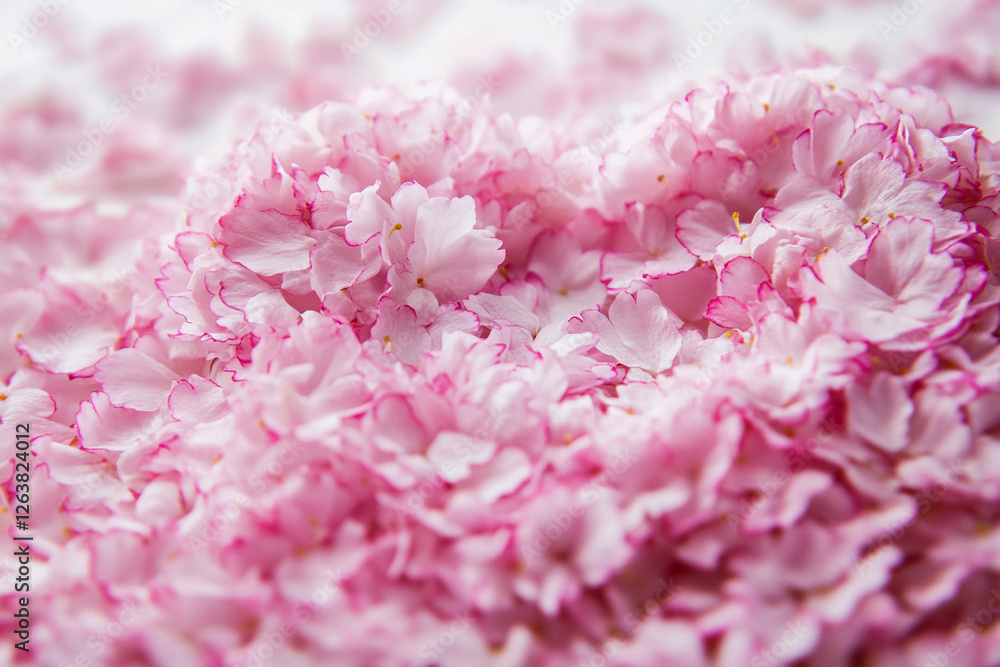 Fototapeta premium Blooming cherry blossom petals cover the ground in a soft pink blanket during springtime in a tranquil garden setting