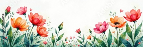 Wallpaper Mural Colorful watercolor flowers with greenery, nature scenes, garden decor, floral patterns Torontodigital.ca