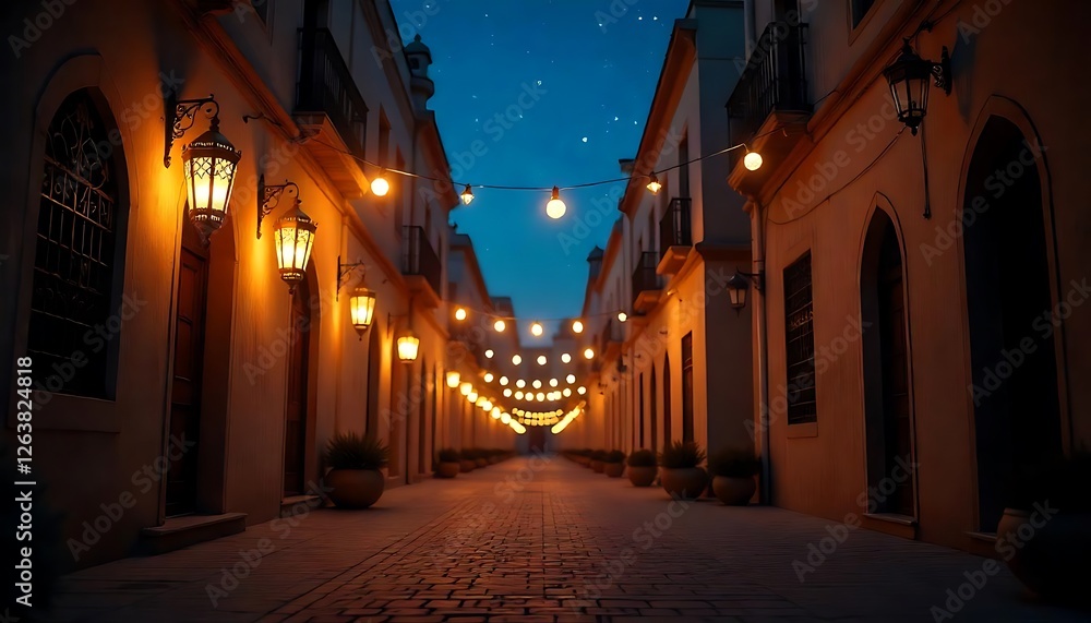 Obraz premium Illuminating ramadan lanterns creating mystical atmosphere in a serene alley