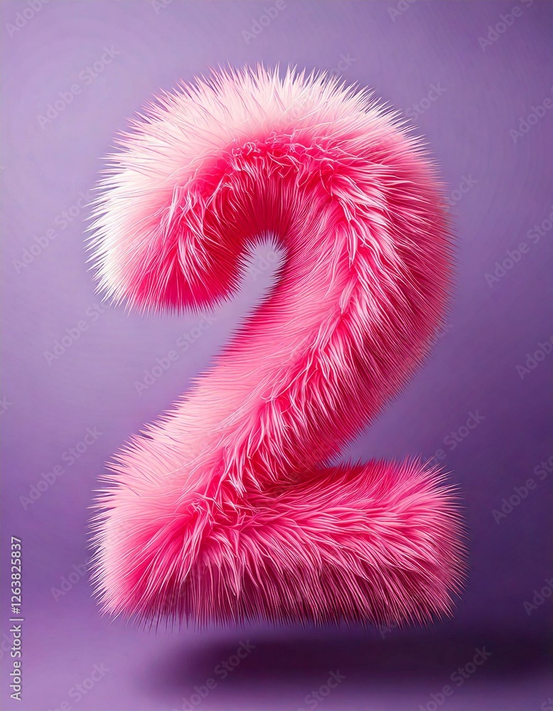Fuzzy Pink Number 2 on Vibrant Purple Background Fuzzy Pink Number 2 on Vibrant Purple Background