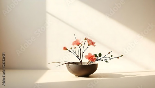 Arranging minimalist japanese ikebana home photography natural light artistic perspective soft nature