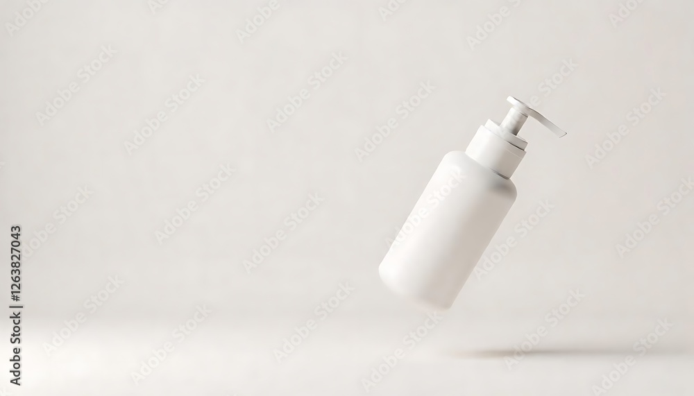 Fototapeta premium Showcasing minimalist floating cosmetic bottle in studio space