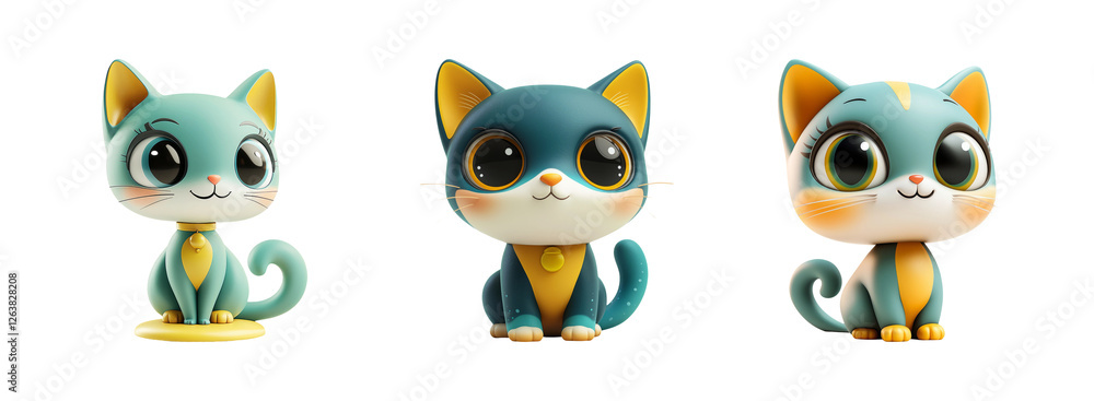 Playful Cartoon Cats with Bright Eyes and Cheerful Expressions Playful Cartoon Cats with Bright Eyes and Cheerful Expressions