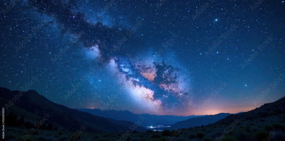 Celestial map of stars in dark blue sky with Milky Way , night sky, space, universe Celestial map of stars in dark blue sky with Milky Way , night sky, space, universe