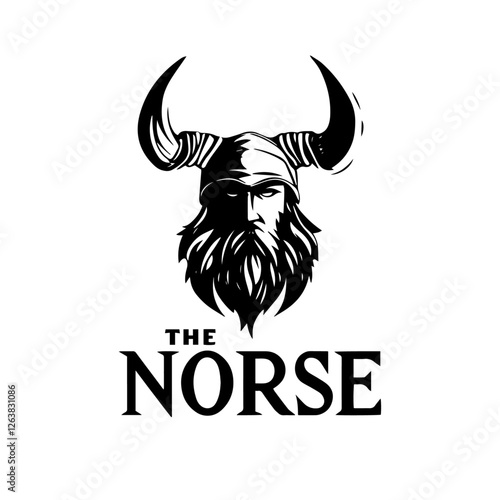 Obraz na plátně Black White Man with Beard Mustache Wearing Viking Helmet Drawing for Ancient No