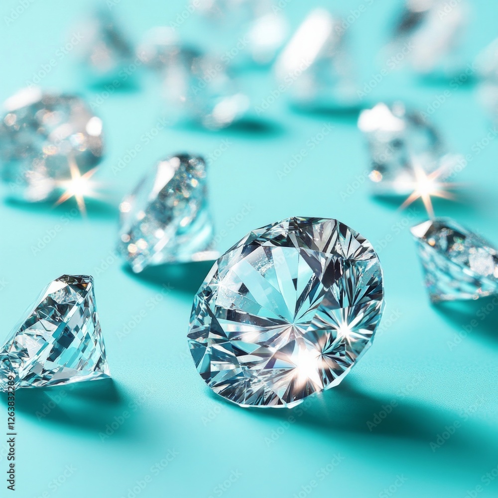 Sparkling diamonds on elegant turquoise surface displaying brilliance Sparkling diamonds on elegant turquoise surface displaying brilliance