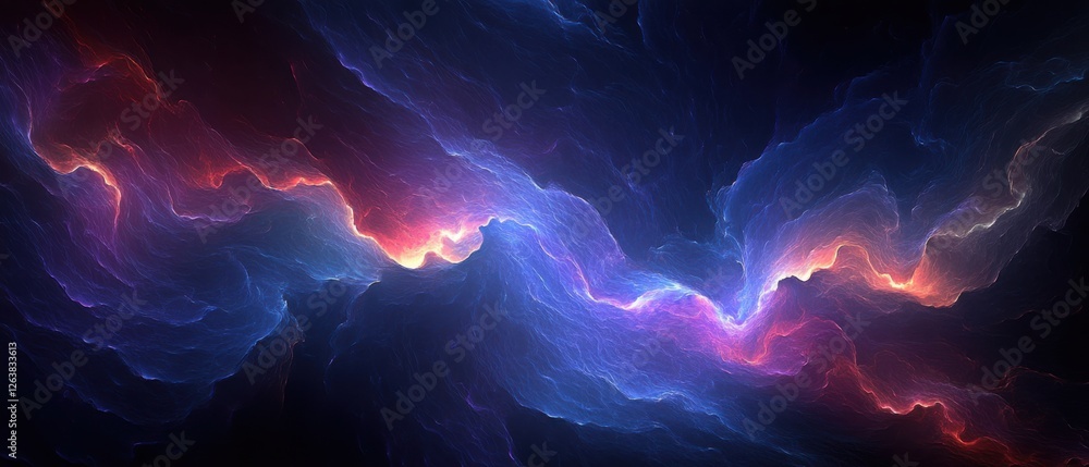 Obraz premium Abstract vibrant blue and red energy waves flowing in a dark space, digital art background Concept of cosmic energy, nebula, and fantasy