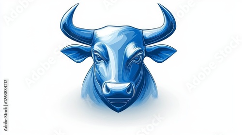 Metallic blue bull head logo with glowing highlights, symbolizing financial strength, bullish stock market trends, power, and aggressive investment strategies in modern business and economic growth photo