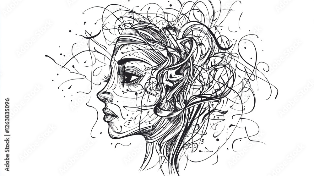 Fototapeta premium Tangle and untangle, psychotherapy and psychology concept. Tangled vector line illustration. Doodle. Abstract change graphic. Problems solution creative design concept