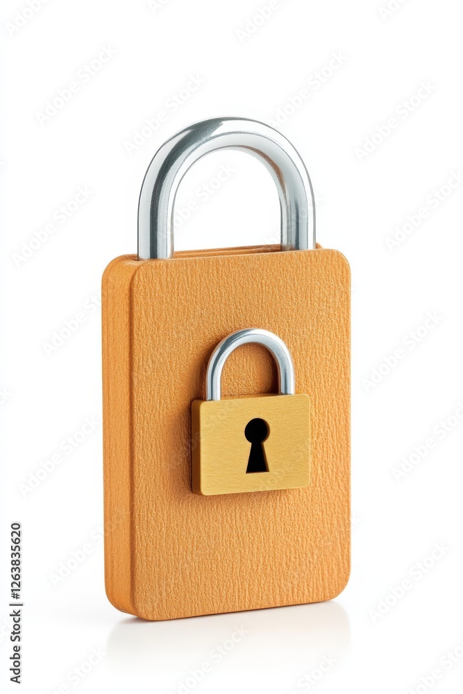 Naklejka premium Modern silver padlock with yellow secure icon symbolizing online security, encryption, password protection, cyber defense, and data privacy against hacking threats