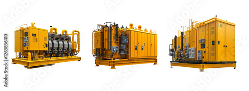 Yellow Industrial Generator Equipment on Transparent Background