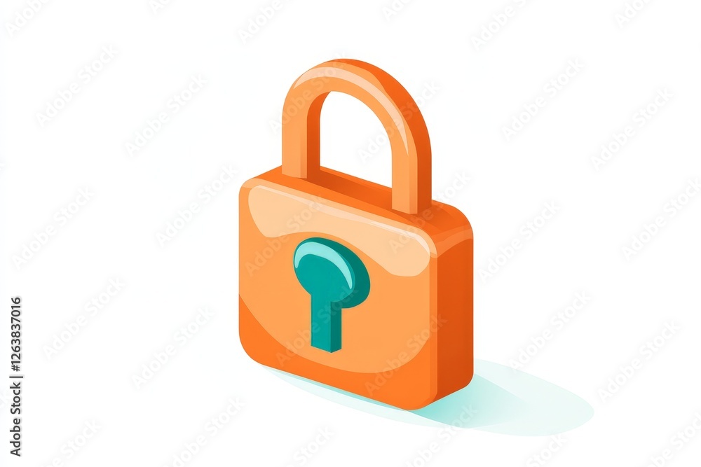 Isometric orange padlock icon on a white background representing digital security, encrypted information, and cyber protection for business networks Isometric orange padlock icon on a white background representing digital security, encrypted information, and cyber protection for business networks