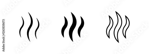 Aromas vaporize icons. Smoke, steam flat line icons set. Bad smell icon.